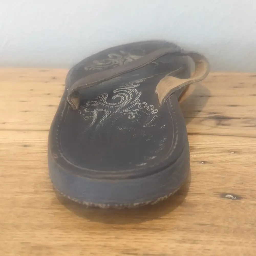 OluKai Hawaiian Inspired Brown Leather Sandals Women's Size 9